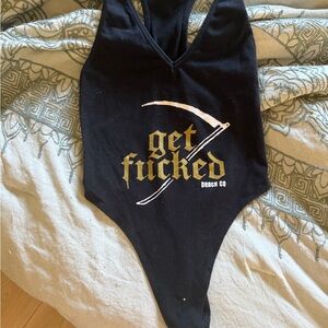 Death Co tback black Graphic Bodysuit with Gold Print